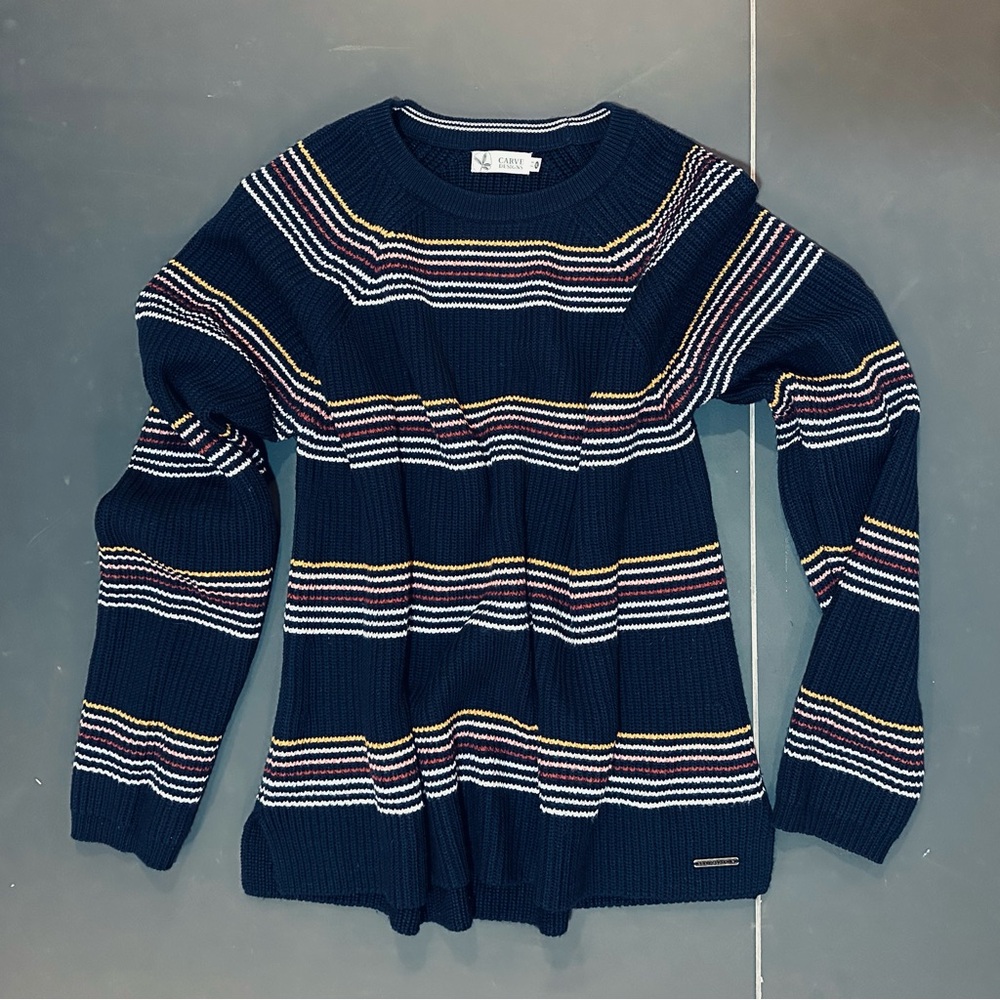 Carve Designs Cabana Navy Rainbow Striped Sweater
